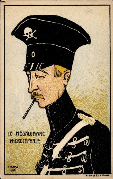 Kunstenaar Ak Hansi, Le Mégalοmane Microcéphale, kroonprins Wilhelm van Pruisen, Totenkopfhusar