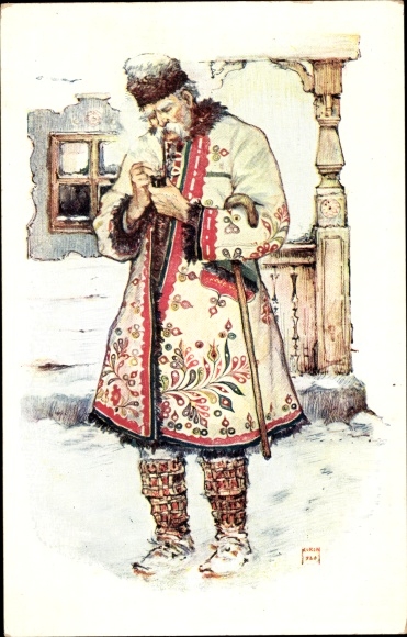 Artist Postcard Hrvatske Narodne Nosnje, Croatian folk costumes, village elder from Otok, whistle