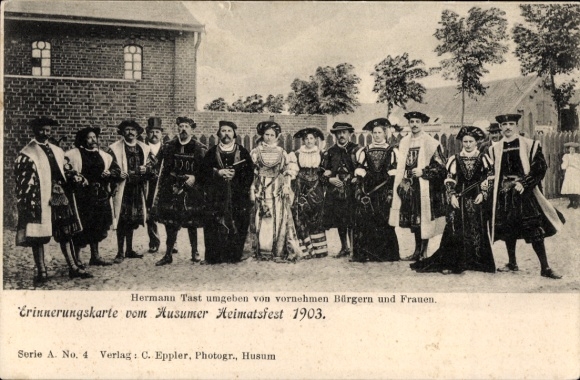 Postcard Husum in North Frisia, 300th city anniversary and local festival in 1903, Hermann Tast and citizens