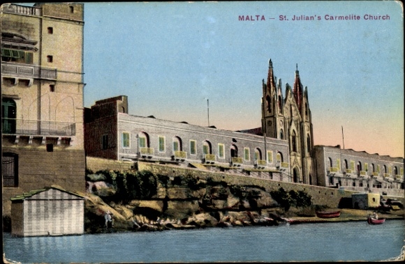 Postcard Malta, St. Julian's Carmelite Church