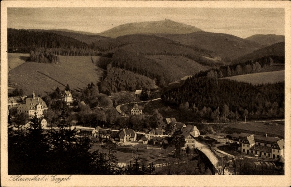 Postcard Blauenthal Eibenstock in the Ore Mountains, Panorama, Accommodation House Auersberg