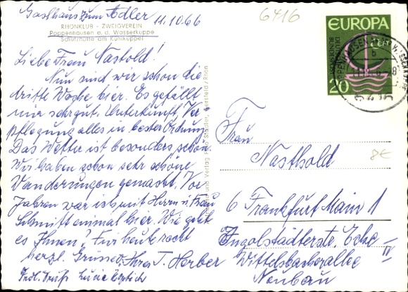 Postcard Poppenhausen at the Wasserkuppe Rhön, Kühlküppel, poem