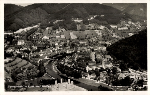Postcard Wolfach in the Black Forest, aerial photograph