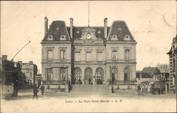 Postcard Caen Calvados, Saint Martin train station