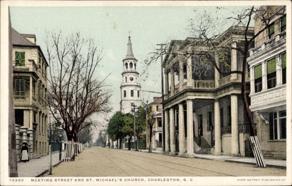 Ak Charleston South Carolina Verenigde Staten, Meeting Street, St. Michael's Church