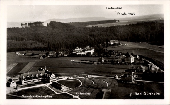 KP Bad Dürrheim w Schwarzwaldzie, zdjęcie lotnicze, kąpiel solna dla dzieci, dom wypoczynkowy przy kolei