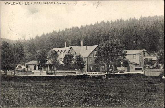 Postcard Braunlage in the Harz Mountains, Waldmühle, Upper Harz, forest landscape, hotel building, quiet surroundings