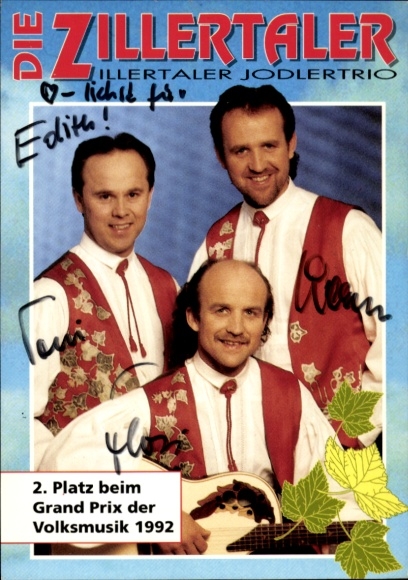 Autogrammkarte Die Zillertaler, Jodlertrio, Autogramm