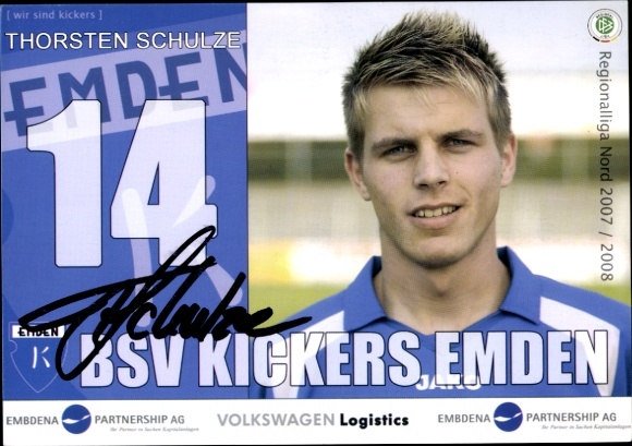 Karta autografu piłkarza Thorstena Schulze, BSV Kickers Emden, autograf