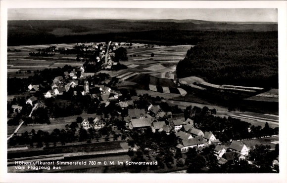 Postcard Simmersfeld in the Black Forest, aerial photograph