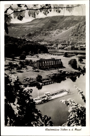 PC Bremm on the Moselle, Stuben monastery ruins, perspective, saloon steamer