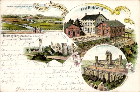 Litho Hohensyburg Syburg Dortmund Nordrhein Westfalen, Kaiser Wilhelm Denkmal, Hotel