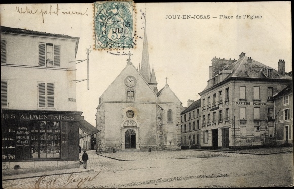 Postcard Jouy en Josas Yvelines, Church Square