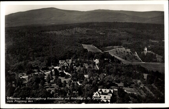 Postcard Oberursel in Taunus Hessen, training castle Kestenhöhe, Altkönig, Großer Feldberg, aerial photograph