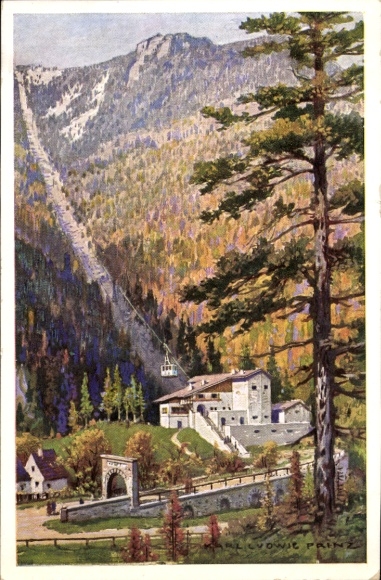 Artist Postcard Prinz, KL, Raxbahn, valley station