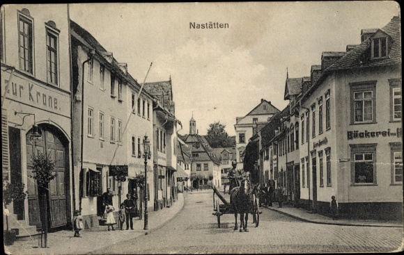 Postcard Nastätten in the Rhein Lahn district, Gasthof zur Krone, bakery