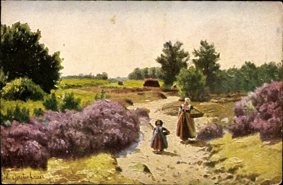 Artist PC Gerstenhauer, Johann Georg, Dutch village motif, heathland landscape