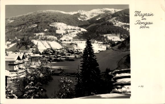 Ak Wagrein Wagrain im Pongau Salzburg, Schneebedeckte Landschaft,  Berge, 900m, Schwarz-Weiß-Foto
