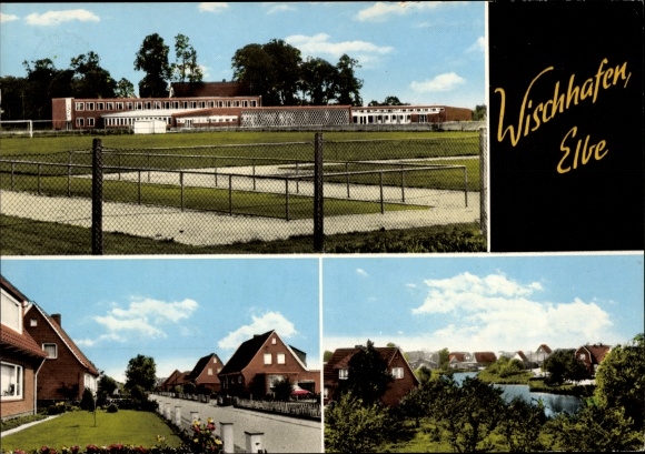 Ak Wischhafen in de wijk Stade, school, sportveld, uitzicht op straat, nederzetting