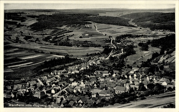 Postcard Wenkheim Werbach an der Tauber, aerial view of rural surroundings, residential buildings