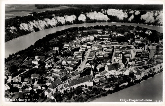 Postcard Wasserburg am Inn Upper Bavaria, aerial photograph