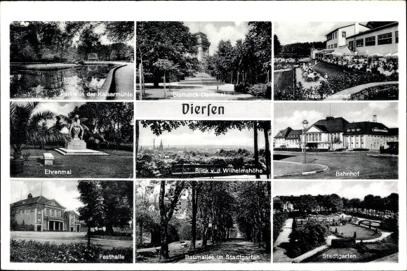 Ak Viersen in Westfalen, Bismarckdenkmal, Ehrenmal, Bahnhof, Festhalle, Kaiserbad