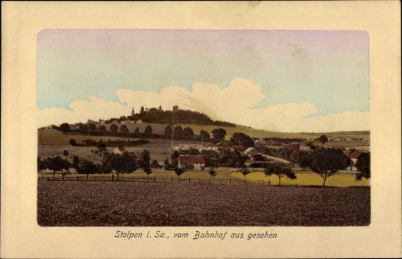 Ak Stolpen Sachsen, uitzicht vanaf het station