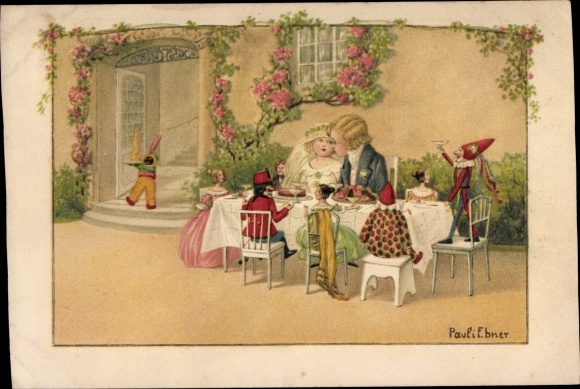 Kunstenaarskaart Ebner, Pauli, poppenhuwelijk, het bruiloftsmaal