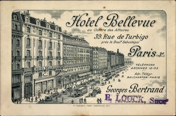 Ansichtkaart Parijs III., Hotel Bellevue, Rue de Turbigo
