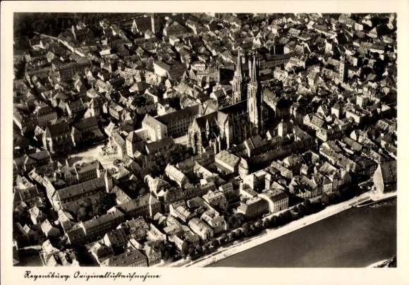 Postcard Regensburg on the Danube Upper Palatinate, aerial photograph