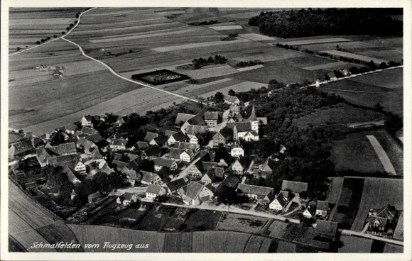 Postcard Schmalfelden Schrozberg in Württemberg, aerial photograph, home village, rural surroundings,