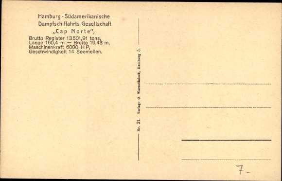 Ak Dampfschiff Cap Norte, HSDG
