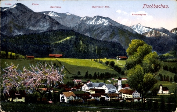 Postcard Fischbachau Upper Bavaria, Jägerkamp, Platte, Heisse, Alm, Brecherspitze