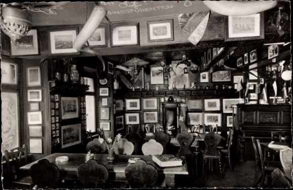 Postcard Heidelberg am Neckar, Gasthaus zum roten Ochsen, interior view, student restaurant