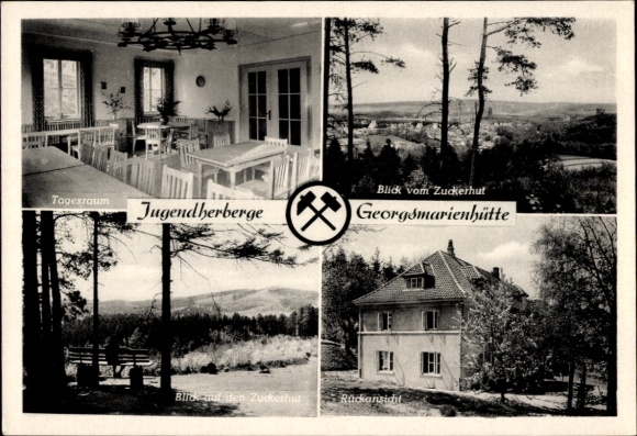 Ak Georgsmarienhütte in Niedersachsen, Jugendherberge, Tagesraum, Blick zum Zuckerhut, Rückansicht