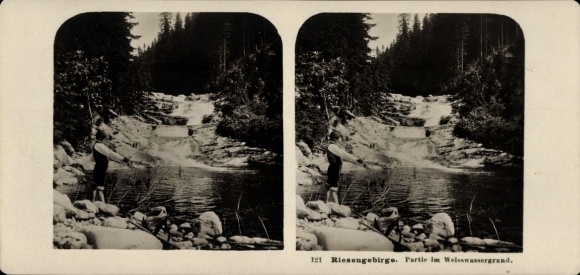 Stereofoto Reuzengebergte Regio Königgrätz, Bílé Labe, Witte Elbe, Witwasser, Witwassergrund