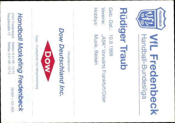 Postcard handball player Rüdiger Traub, autograph