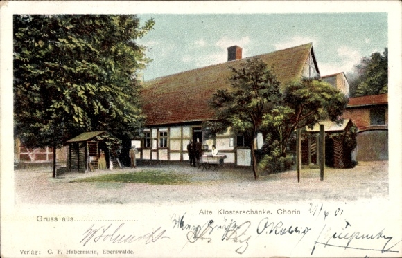 Postcard Chorin in der Mark, Alte Klosterschänke, greetings from Verlag CF Habermann, Eberswalde