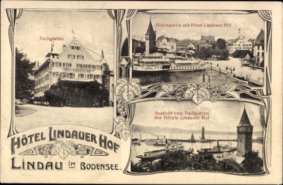 Ak Lindau am Bodensee Schwaben, Hotel Lindauer Hof, Hafen