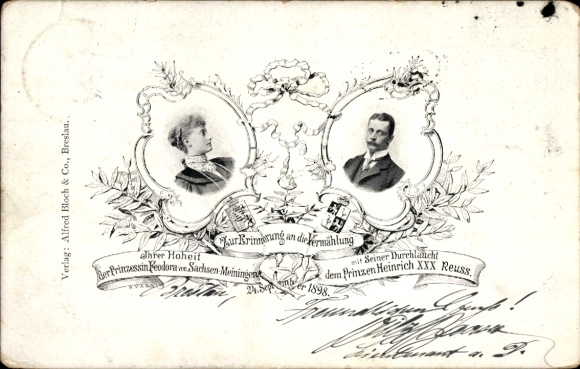 PC Prince Heinrich XXX Reuss, Princess Feodora of Saxe-Meiningen, marriage 1898