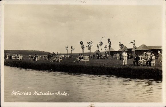 Foto Ak Mutzschen Grimma in Sachsen, Blick auf das Naturbad