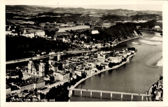Postcard Passau in Lower Bavaria, aerial photograph