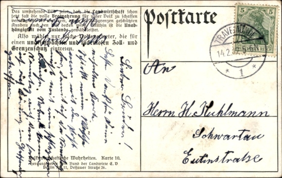 Postcard Bread Grain Import, Bread Grain Production in Germany, 1903-1909, Average