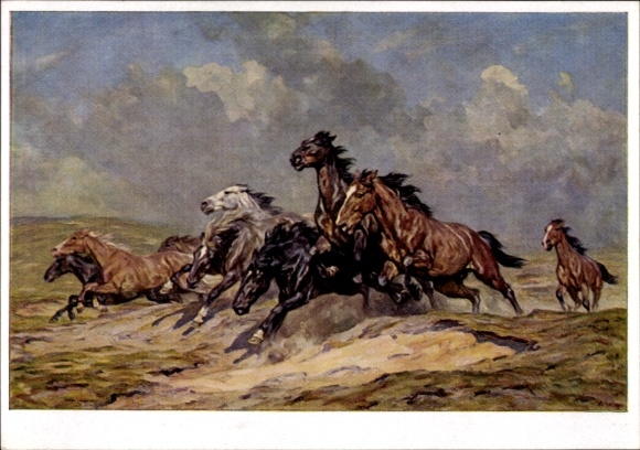 Artist Postcard Roloff, Alfred, HDK 153, Fleeing Horses