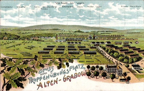 Chromo-Litho Altengrabow Möckern in Saxony Anhalt, military training area, panorama, barracks