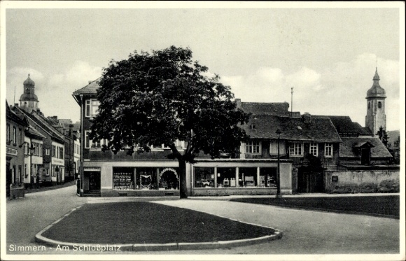 Postcard Simmern in the Hunsrück, castle square, shop, church tower