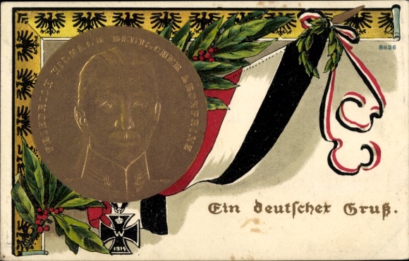 Embossed Chromo-Litho Crown Prince Wilhelm of Prussia, A German Greeting, Iron Cross