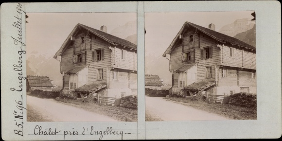 Stereo photo Engelberg Kt. Obwalden Switzerland, chalet, farmhouse, 1900