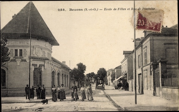Postcard Bezons Val d&#39;Oise, Girls&#39; School, Rue de Pontoise