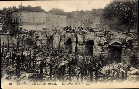 Ak Meaux Seine-et-Marne, Verbrannte Mühlen
